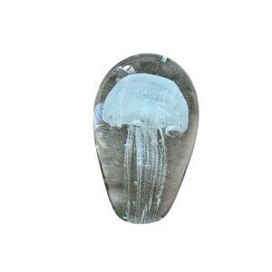 Art Glass Hand Blown Controlled Bubble Clear Jellyfish Paperweight 5 1/2 In
